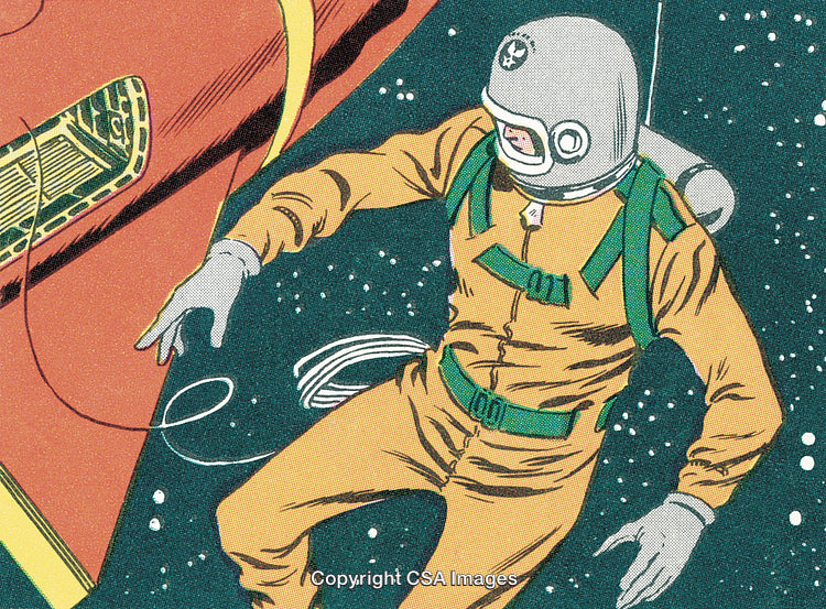 Retro Comic Style Illustration of a Spacewalker in Outer Space
