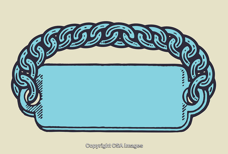 Blue Label with Decorative Chain Frame in a Line Art Style