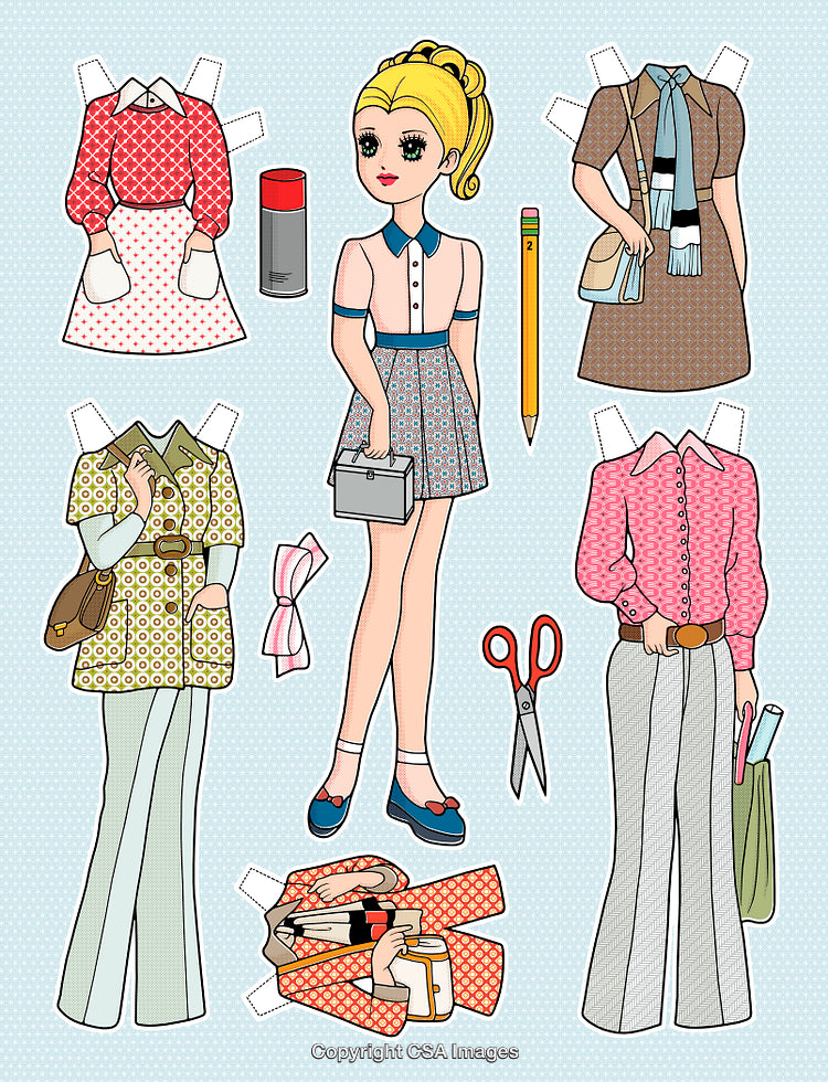 Vintage Paper Doll With Clothing Accessories and Cut-Out Fashion Sets