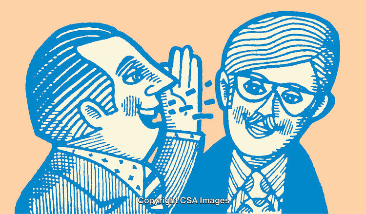 Colorful Business Illustration of Two Men Engaging in Conversation and Sharing
