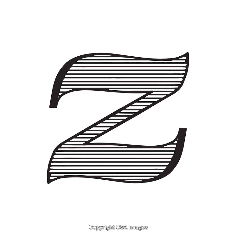 Stylized Black and White Letter Z with Horizontal Striped Design