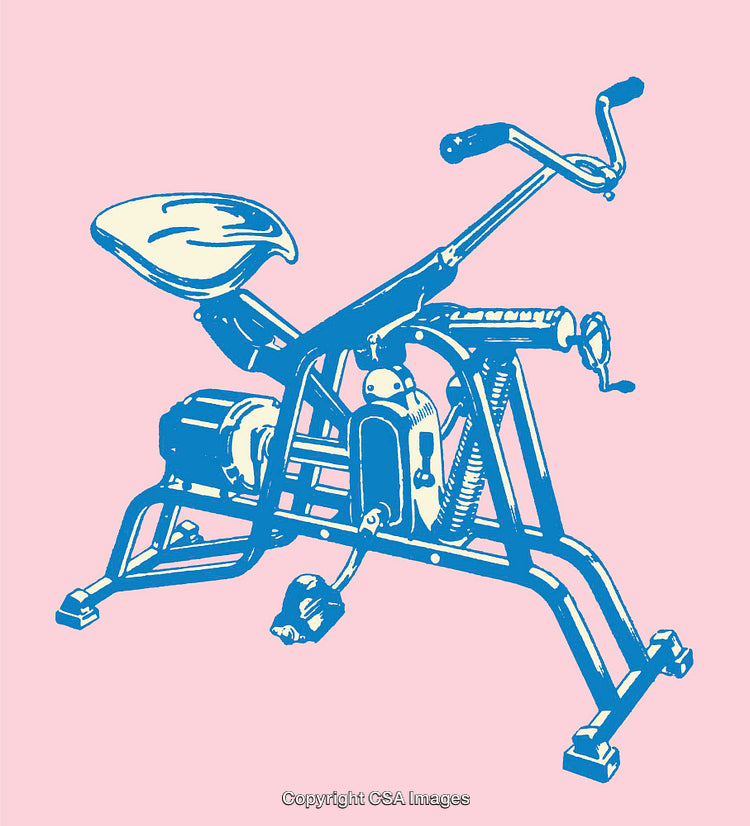 Vintage Exercise Bike Line Art on a Vibrant Pastel Background