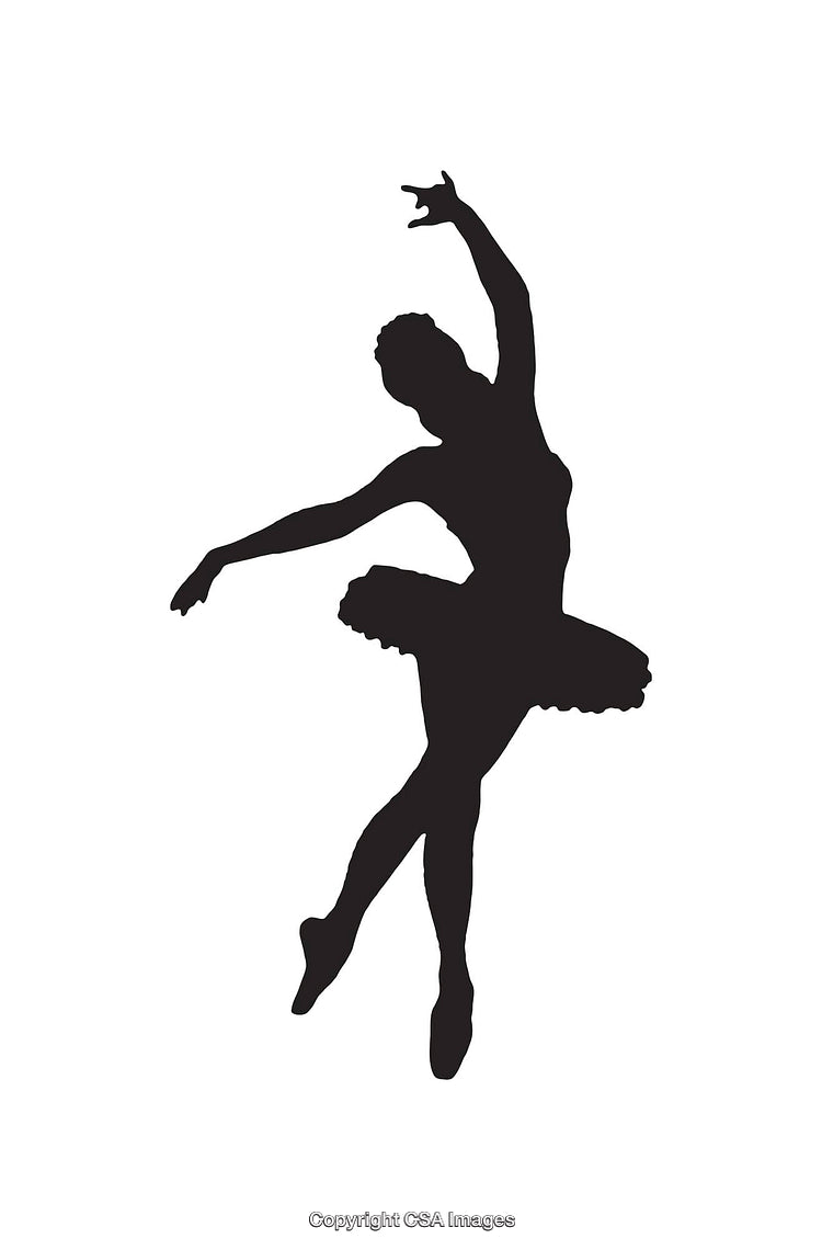 Elegant Ballet Dancer Silhouette in Black and White Line Art Style