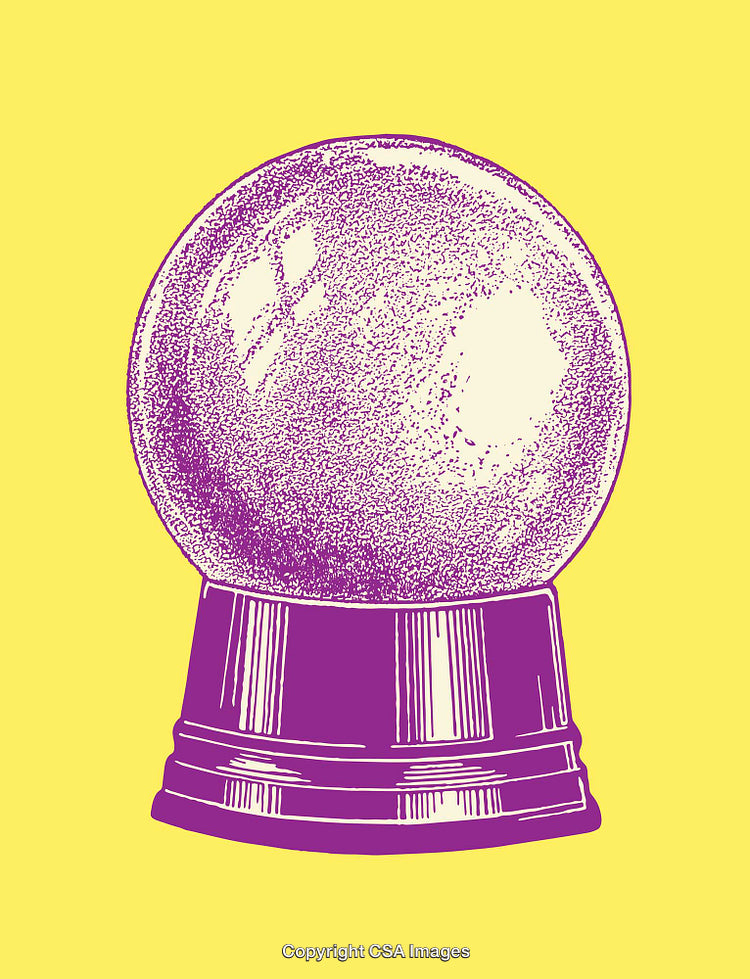 Colorful Line Art Illustration of a Crystal Ball on Yellow Background