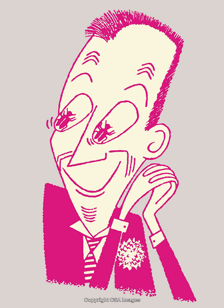 Playful Caricature Line Art Illustration of a Smiling Person
