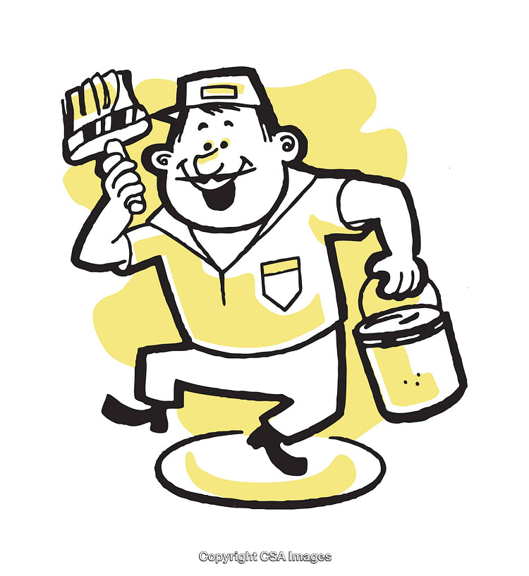Cheerful Painter Illustration Holding Brush and Paint Bucket in Hand