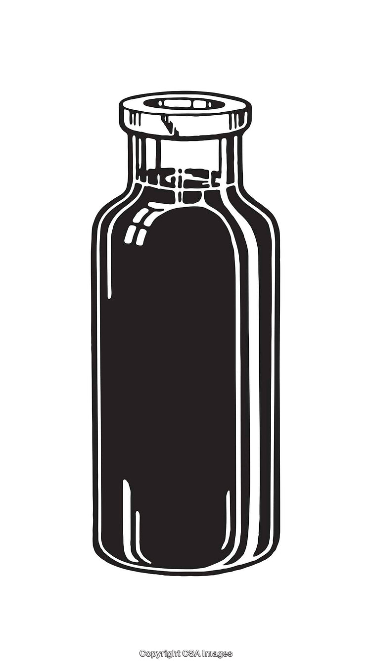 Black and White Line Art Illustration of a Glass Bottle