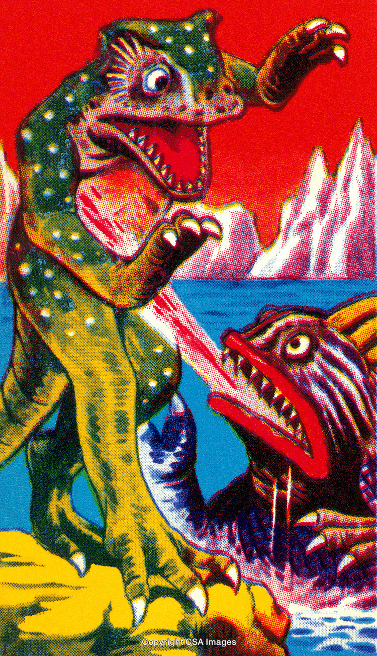 Epic Battle Between Two Colourful Reptilian Creatures in a Dramatic Scene