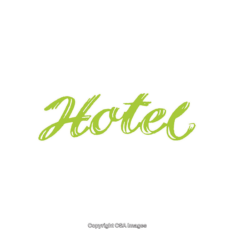 Green Calligraphy Style Illustration of the Word 'Hotel' on White Background