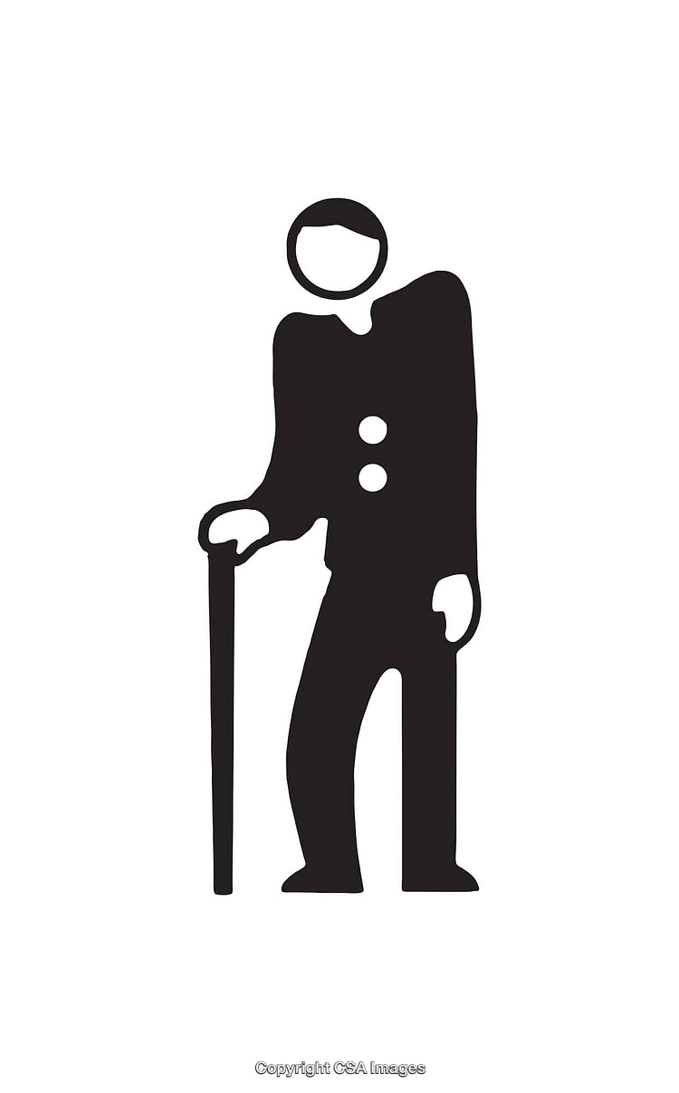 Black And White Minimalist Icon of Person Standing With Cane