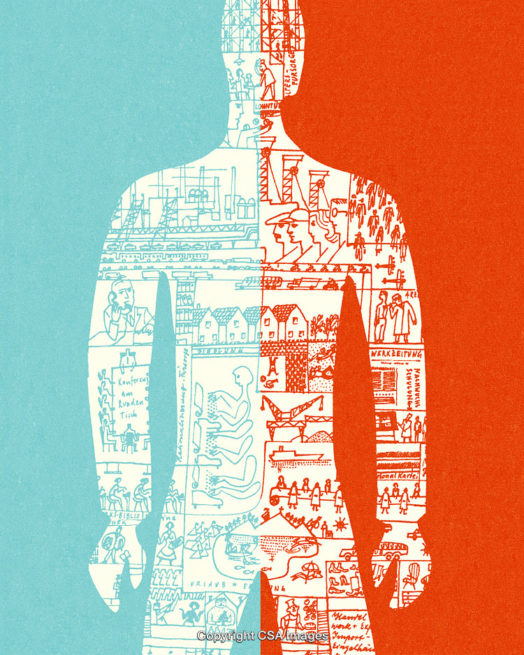Abstract Silhouette with Artistic Detail in Blue and Orange Illustration