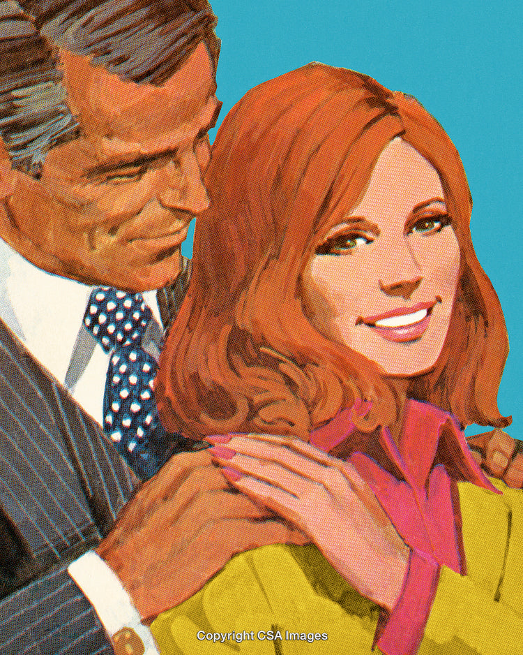 Romantic Illustrated Couple Embracing with a Retro Artistic Style