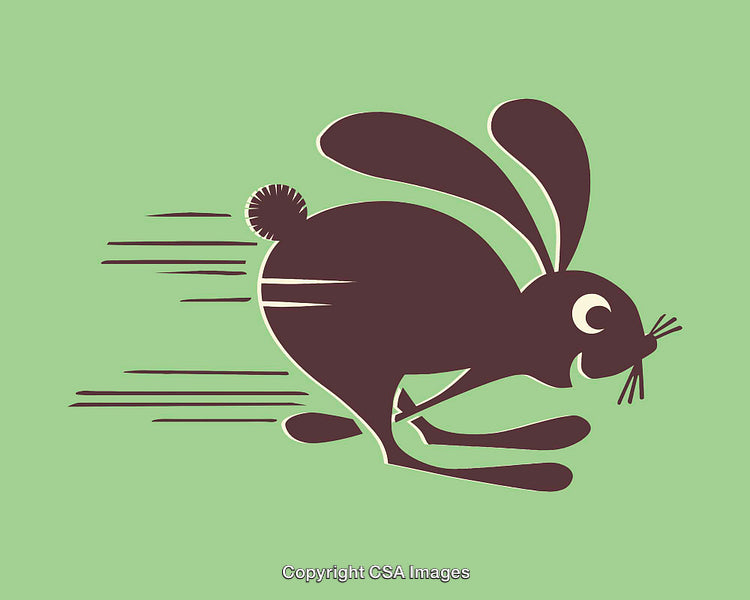 Fast Running Rabbit Illustration on Green Background with Motion Lines Speed Effect