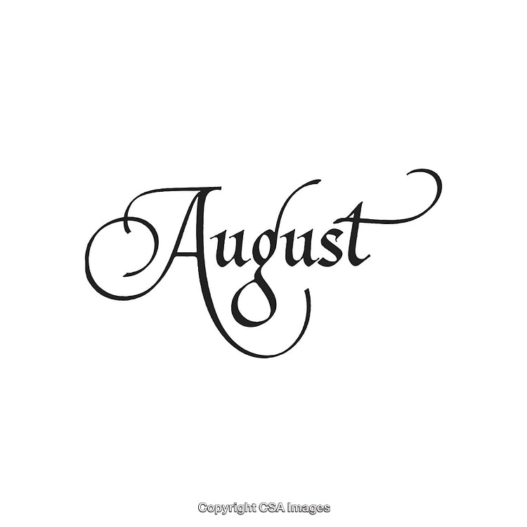 Elegant Calligraphy of the Month Name August on White Background