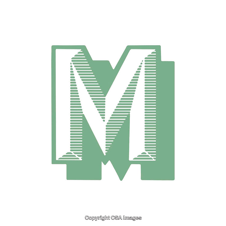 Decorative Letter M Design in Modern Style with Green Tones