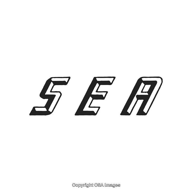 Black Stylized Typography Depicting the Word Sea on White Background