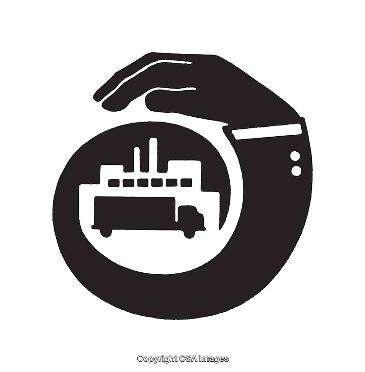 Black and White Line Art Depicting Logistics and Industrial Safety Concept