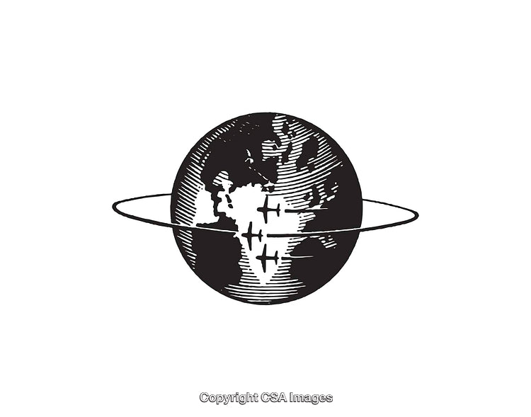 Black and White Earth With Airplane and Orbit Illustration