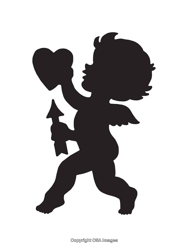Silhouette of Cupid Holding Heart and Arrow Symbolizing Love