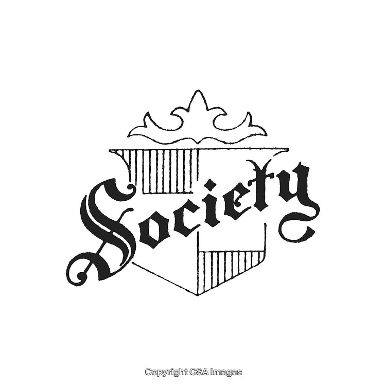 Elegant Monochrome Heraldic Crest Design Featuring the Word 'Society'