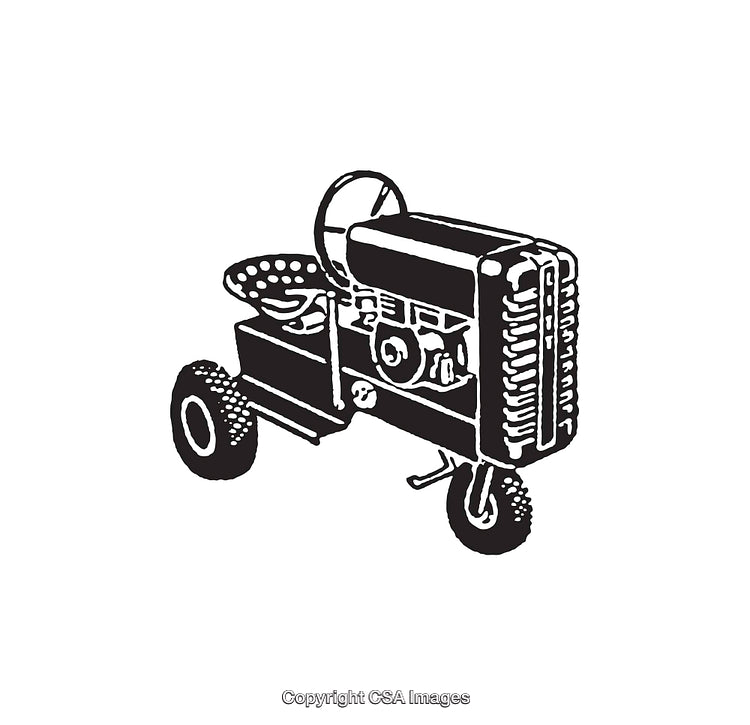 Vintage Tractor Line Art Illustration with Detailed Mechanical Features