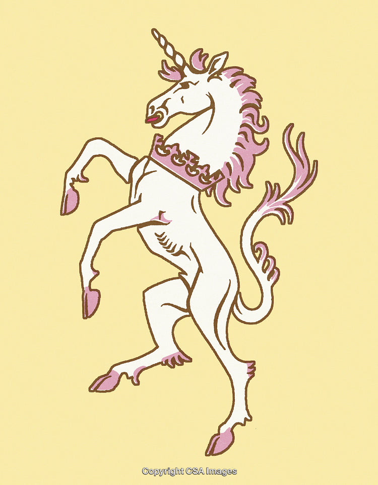 Elegant Unicorn Illustration with Pastel Accents on a Yellow Background