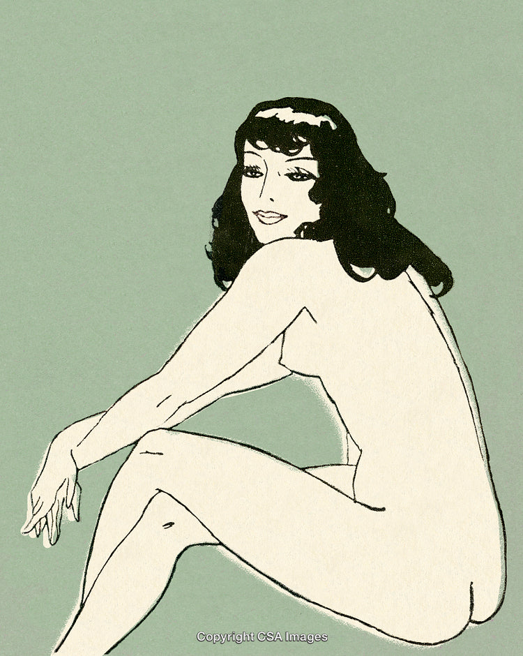 Minimalist Illustration of a Woman in a Thoughtful Pose with Neutral Background