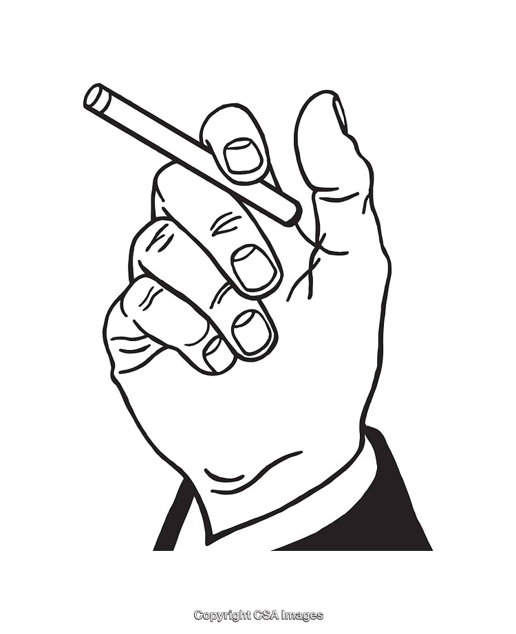 Black and White Line Art Illustration of a Hand Holding a Cigarette