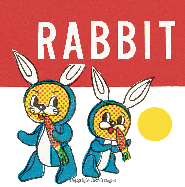 Playful Cartoon Rabbits With Carrots on a Colorful Background