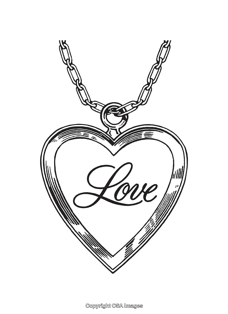 Black and White Heart Necklace Line Art With Love Inscription