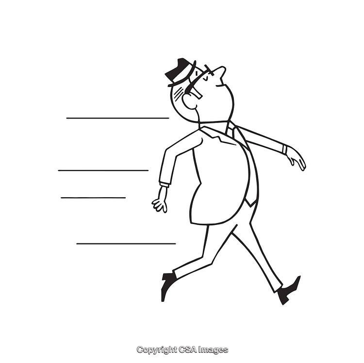 Retro Line Art Depiction of Man Walking in Classic Attire