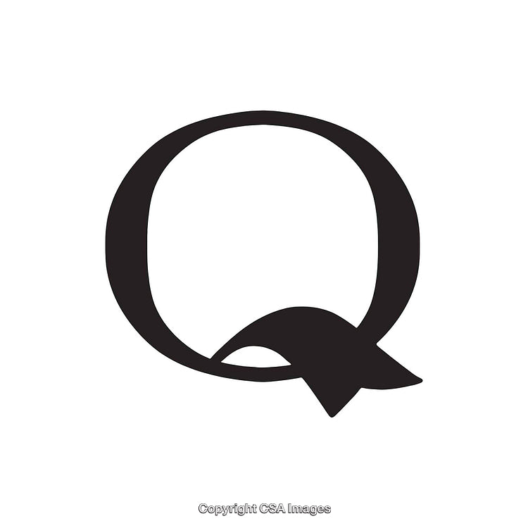 Stylized Black Letter Q with Elegant Curved Tail Design