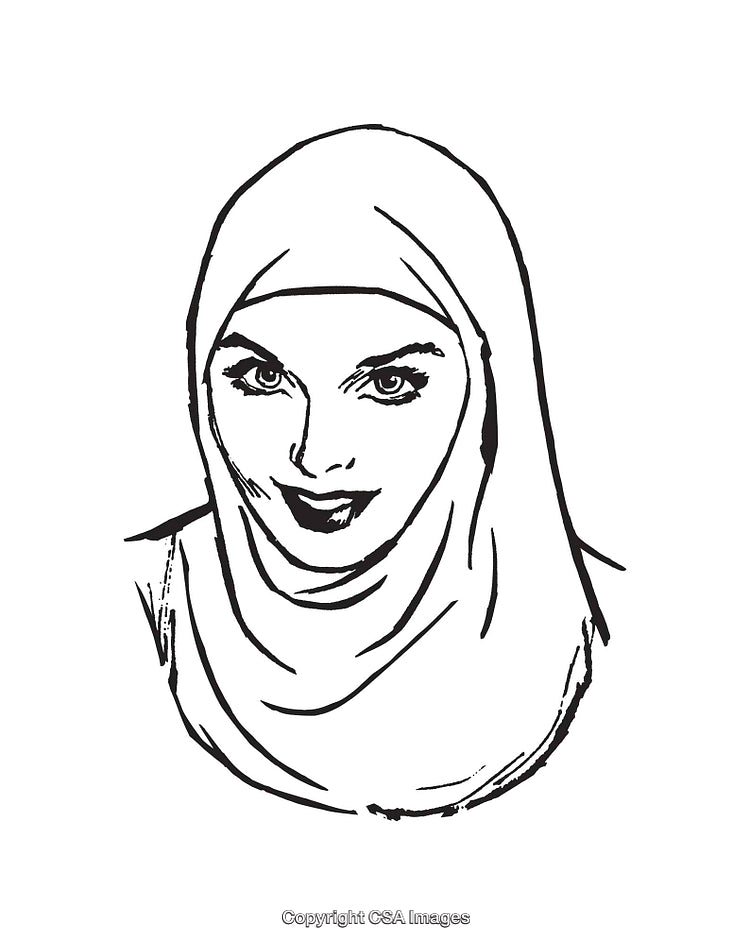 Black And White Line Art Illustration of a Woman Wearing a Headscarf