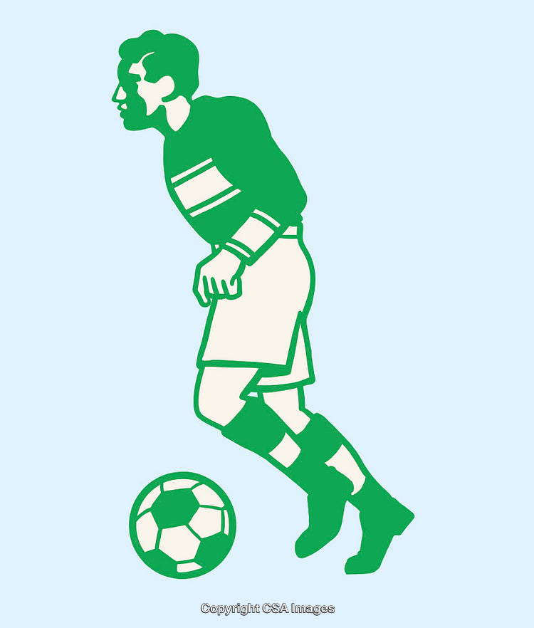 Minimalist Green Soccer Player Kicking Ball Illustration on Light Background