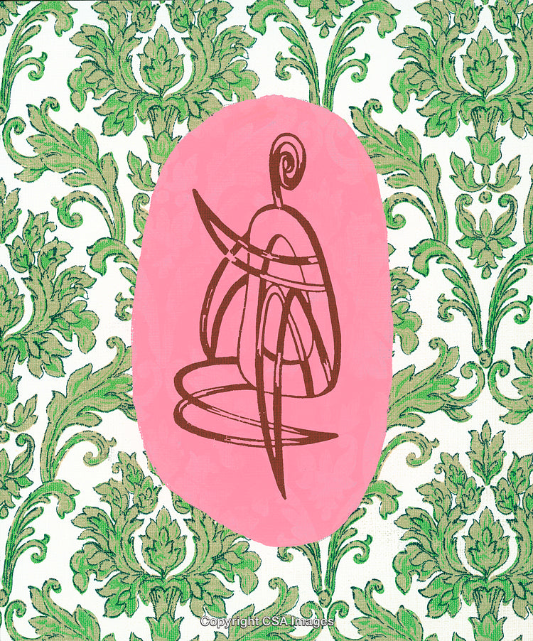 Abstract Design with Intricate Floral Motif on Vibrant Pink and Green Background