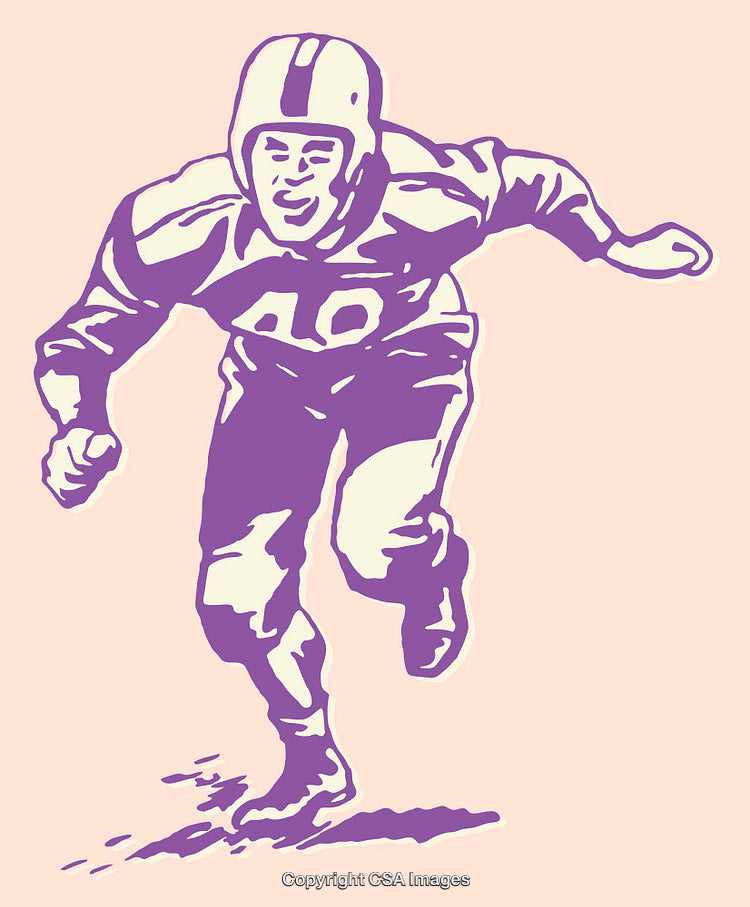 Vintage Purple Football Player in Action Line Art Illustration