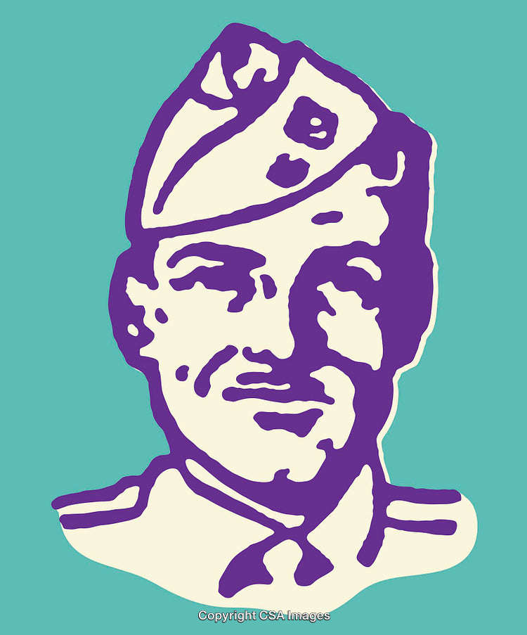 Bold Line Art Illustration of a Military Officer Portrait