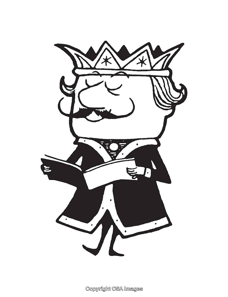 Cartoon King in Black and White Line Art Illustration