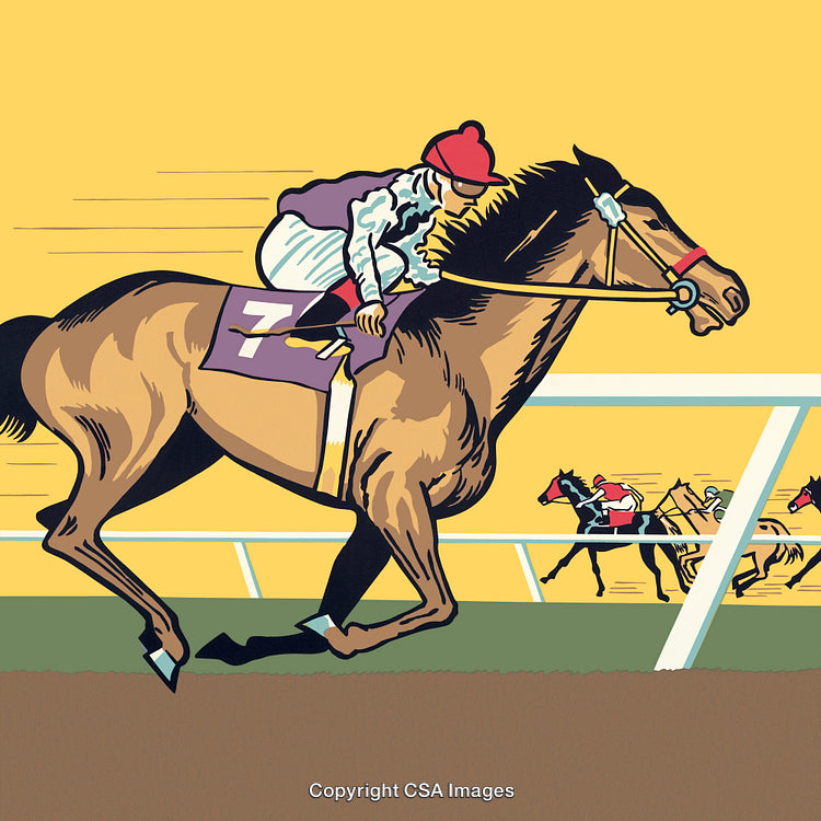 Horse Racing Competition with Jockeys in Action at High Speed