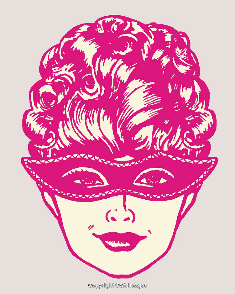 Vibrant Pink Retro Masked Figure Portrait Illustration