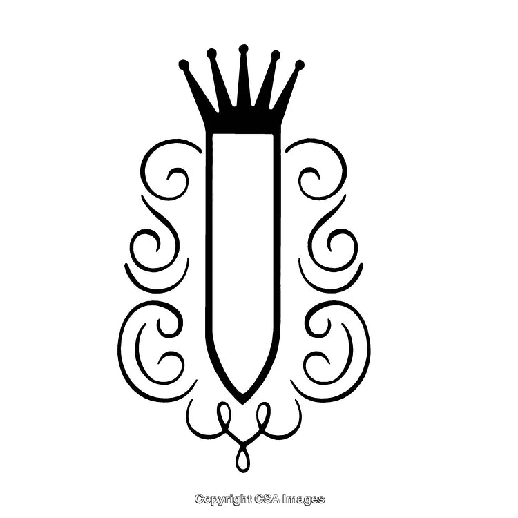 Elegant Black and White Decorative Ornament with Crown Motif