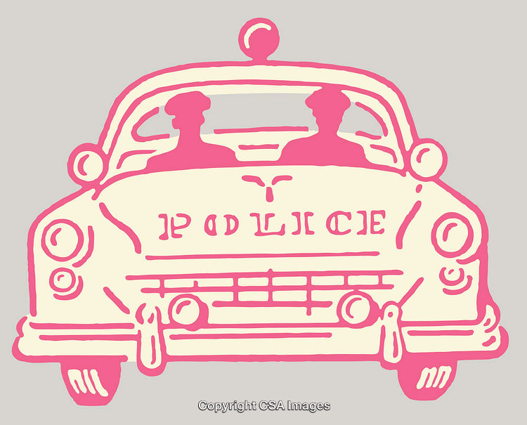 Retro Pink and Ivory Police Car Line Art Illustration