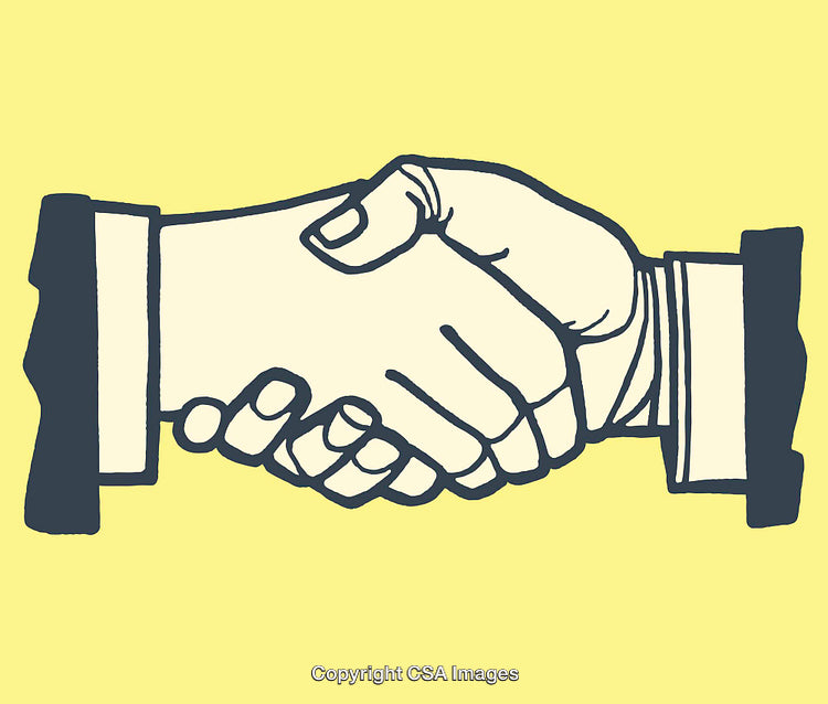 Handshake Illustration in Yellow Background Symbolizing Collaboration and Teamwork