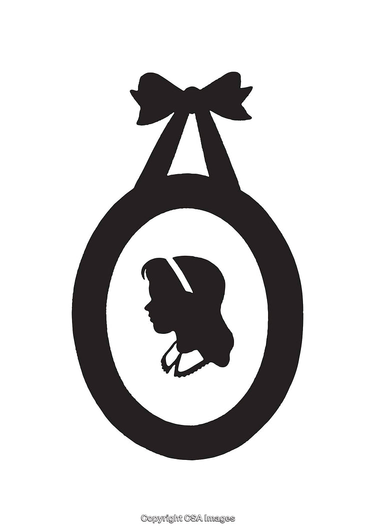 Silhouette Profile of a Young Girl in an Oval Ornament
