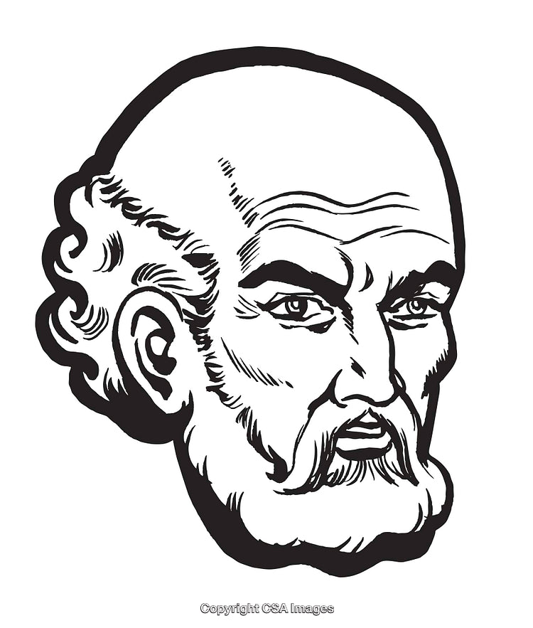 Hand-Drawn Illustration of a Bearded Male Face in Black and White