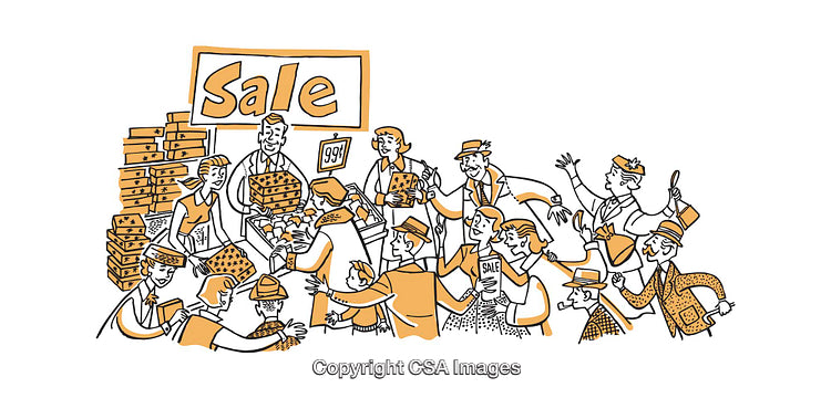Illustration of Excited Crowd During a Sale Event at a Store