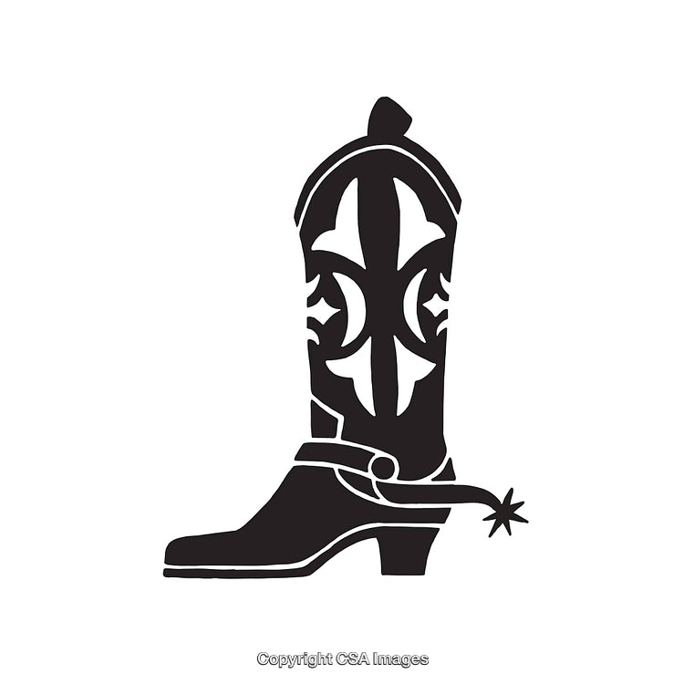 Silhouette Illustration of a Cowboy Boot with Decorative Details