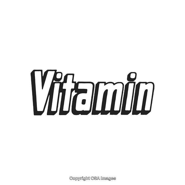 Bold Black and White Typography Spelling Vitamin in Distinctive Font
