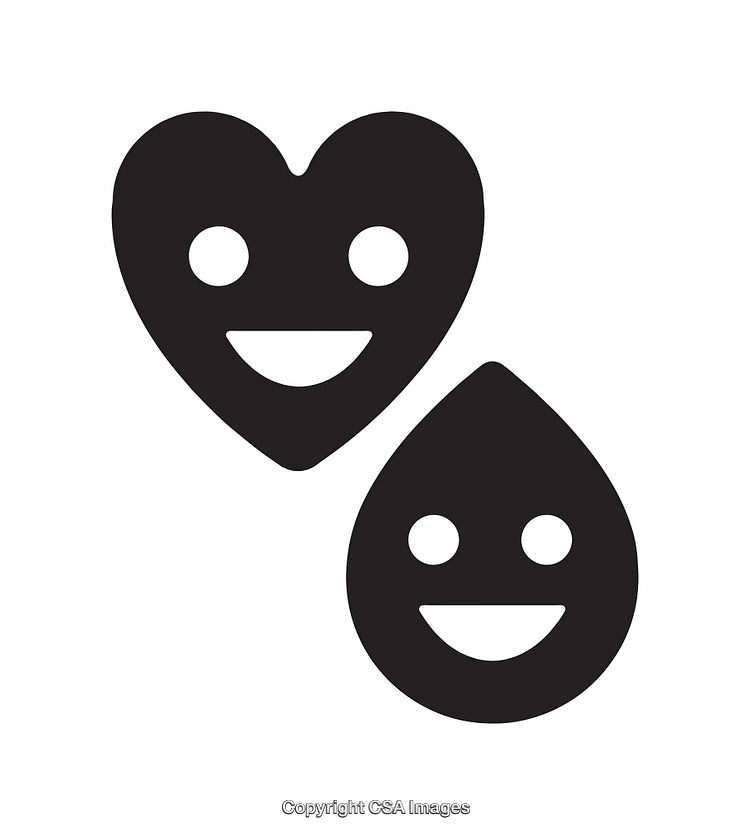 Cute Minimalist Heart and Drop Icons With Smiling Faces