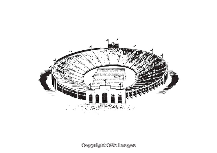 Detailed Black and White Illustration of a Sports Stadium Arena